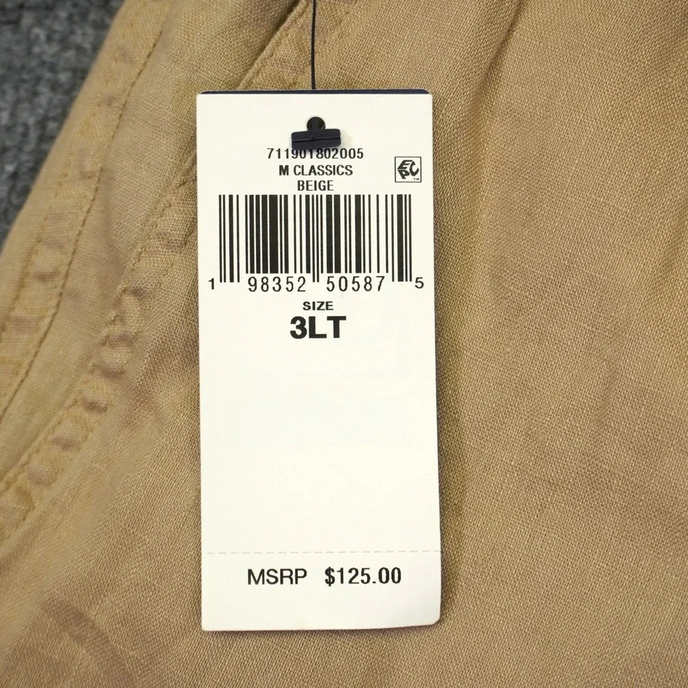 NEW Polo Ralph Lauren Shorts Men 3XLT Beige Khaki Linen Elastic Waist Drawstring